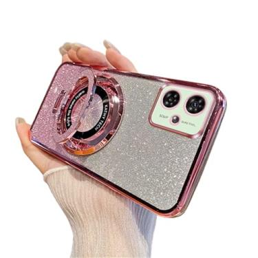 Imagem de LEMAXELERS Capa para celular Motorola G85 Sparkly Bling Mulheres Meninas Slim Soft TPU à prova de choque com função de suporte capa protetora para Motorola Moto G85, ouro rosa DS