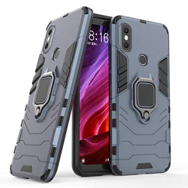 Imagem de Compatível com Xiaomi Mi A2, Xiaomi Mi 6X Capa Prova de Choque de Camada Dupla, Anel Giratório de 360 com Suporte de Celular para Carro (Azul Marinho)