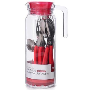 Imagem de Conjunto De Talheres Inox 16Pçs + Jarra De Vidro Vermelho 1L - Wincy