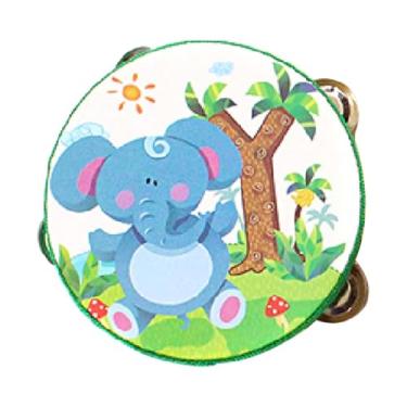 Imagem de rockible Tamborim de madeira Tamborim de mão Tamborim de mão Sino Instrumento musical Brinquedo educativo para crianças Dançando Festa Concerto Presentes, Elefante, 15cm