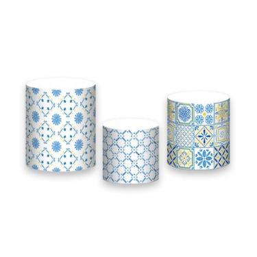 Imagem de Trio de Capas de Cilindro - Azulejo mediterrâneo Azul com Amarelo 055 