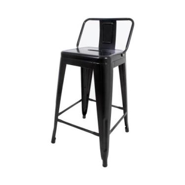 Imagem de Banqueta Tolix Média com Encosto Preta - Cadeiras INC.