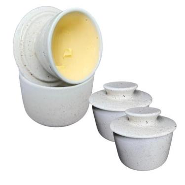 Imagem de Kit 2 Manteigueira Francesa Porcelana Creme Mesclada Gourmet - Prattos