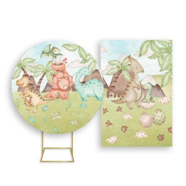 Imagem de Painel De Festa Redondo 1,50x1,50 + Painel Vertical 1,50x2,20 - Dinoss