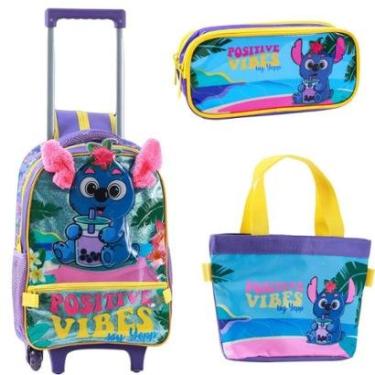 Imagem de Kit Mochila Rodinha Lancheira Estojo Escolar Infantil Peixe Stitch Yepp-Feminino