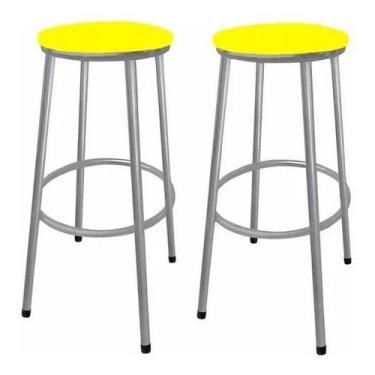 Imagem de Kit 2 Banco Banqueta Alta Sem Encosto - Moveraço, Prata, Assento Amare