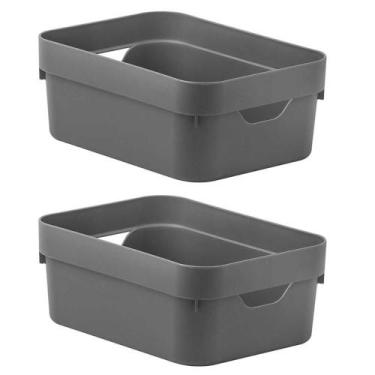 Imagem de Kit 2 Caixa Plástica 2L Organizadora Multiuso OU Cube Cinza