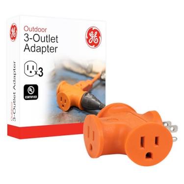 Imagem de GE Extensor de 3 saídas em formato de T, adaptador de energia de 3 pontos, torneira de parede aterrada, resistente, para dentro ou fora, listado pela UL, laranja, 50281