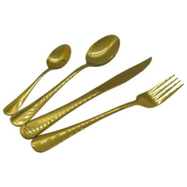 Imagem de Jogo de Talheres 42 Peças Conjunto Luxo Dourado - Emportado , Dourada 
