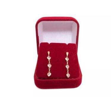 Imagem de Brinco 3 Corações 4mm Em Ouro 18k 750 - DG Presentes
