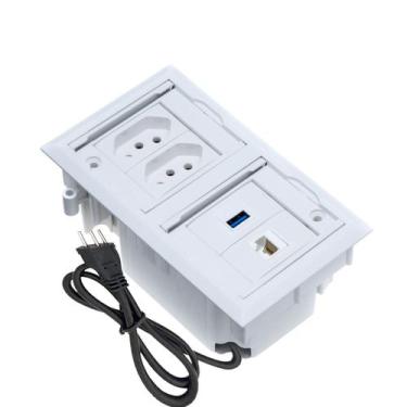 Imagem de Caixa De Tomada 4 Blocos Embutir 2 Tom 20A 1USB Dados 1RJ-45 - CONNECT