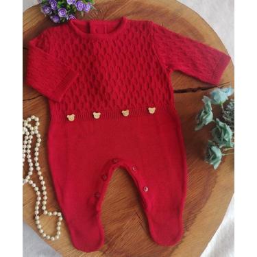 Imagem de Macacão Tricô Bebe botão ursinho - locomotiva, Vermelho, rn