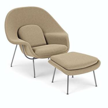 Imagem de Poltrona com Puff Womb Chair Base Cromada Bouclê - Decorato Móveis, Fe