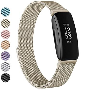 Imagem de Vanjua para Fitbit Inspire 2 Bandas Mulheres Homens, Aço Inoxidável Metal Malha Loop Ajustável Pulseira Magnética Substituição para Fitbit Inspire 2 Fitness Tracker (Grande, Champagne Gold)