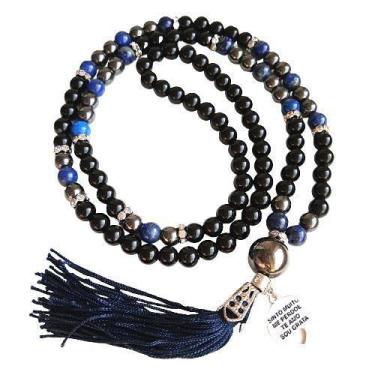 Imagem de Japamala 108 Contas Em Pedras Naturais Onix E Lápis Lazuli - Encanto D