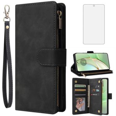 Imagem de Asuwish Compatível com Motorola Moto Edge 2023/Edge 40 Capa carteira de vidro temperado e capa flip de couro com suporte para cartão, acessórios de celular, capas para celular Edge40, mulheres,