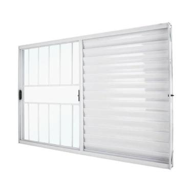 Imagem de Janela Veneziana em Alumínio Branco 100x120x7 cm 3 Folhas Com Grade Cl