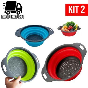 Imagem de Kit 2 Escorredor De Macarrão Retrátil de Silicone para Salada Frutas L