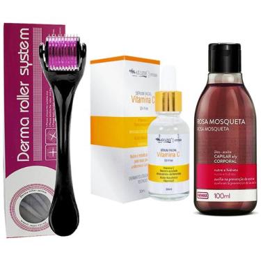 Imagem de Kit Microagulhamento: Dermaroller + Sérum Hidratante Vitamina C + Óleo