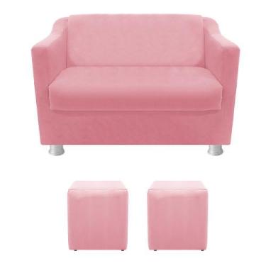 Imagem de Namoradeira Sofá Tila e 2 Puff Sala Suede Rosa Bebê - DAMAFFE MÓVEIS