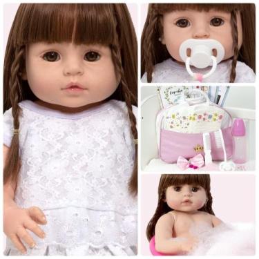 Imagem de Bebe Reborn 100% Silicone Cabelo Castanho Com Acessórios - Cegonha Reb
