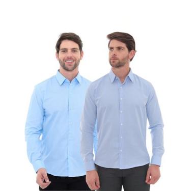 Imagem de KIT Masculino 2 Peças - Camisa Social Premium Tipo Linho Azul Claro e 