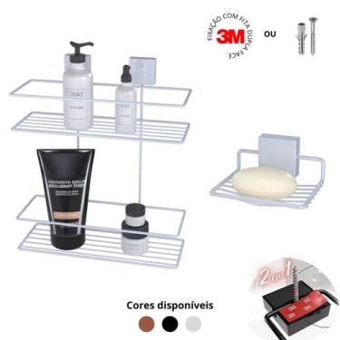 Imagem de  Porta Shampoo e Saboneteira Kit 2 Acessórios 3M Autocolante Banheiro 