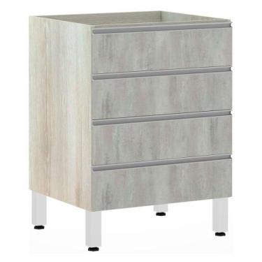 Imagem de Balcão Sem Tampo Gaveteiro 60cm Lis Legno Crem e Concreto - LUCIANE