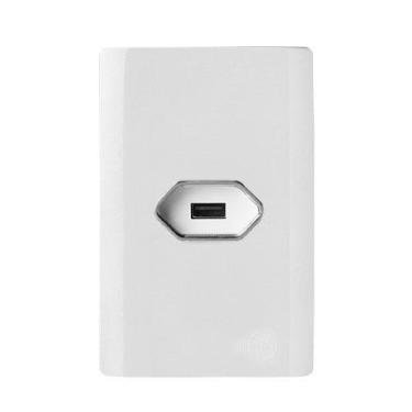 Imagem de Cj Usb 2.0 Horizontal 4X2 - Branco / Cromado - Dicompel Novara Branco 