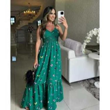 Imagem de Vestido Longo Feminino Com Bojo Estampado Borboleta Elastex - BC Girls