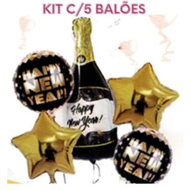 Imagem de kit balão buque 5 peças ano novo decoração garrafa e estrela - ydh