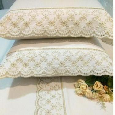 Imagem de Par de Fronhas 90 X 50 com Barrado Bordado Richilieu 100% Algodão 200 