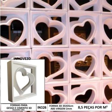 Imagem de Forma 3d Cobogó Vazado Dupla Face Corações 35x35cm em ABS Virgem 2mm I