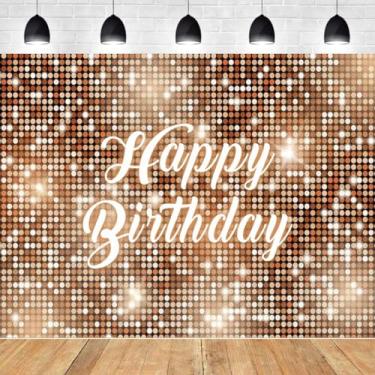 Imagem de Happy Birthday Gold Shimmer Wall Backdrop Photography Shinning Sequin Wall Panels Background Girl Woman Birthday Party Background Decorações Photo Studio Adereços Vinil 3,5 x 2,5 m