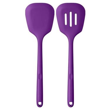 Imagem de Espátula de silicone resistente ao calor de 34,5 cm U-Taste de comprimento, sólido e com fenda, utensílio de cozinha grande flexível para virar ovos, panqueca em panelas antiaderentes (roxo, 2 peças)
