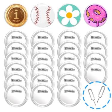 Imagem de Conjunto de 26 pinos de botão transparentes de acrílico (60 mm) para artesanato, botões de foto redondos, pinos em branco com 2 ferramentas de cartão SIM, faça seus próprios botões, faça você mesmo