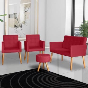 Imagem de Kit Poltrona para Sala de Espera Recepção Namoradeira 2 Poltronas Decorativas e Puff (Vermelho)