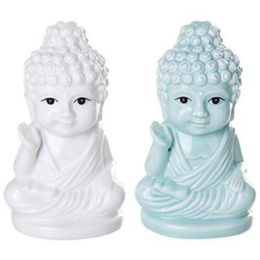 Imagem de Conjunto de saleiro e pimenteiro de Buda sentado na posição de lótus para decoração de cozinha de cerâmica