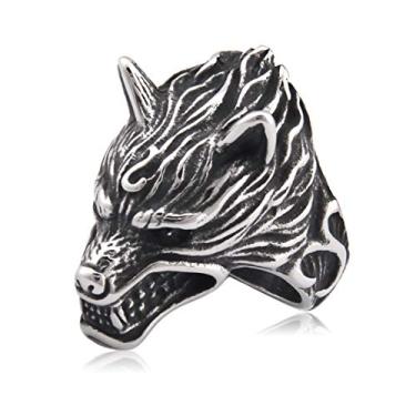 Imagem de Gungneer Colar masculino com pingente de martelo Thor Mjolnir Viking com cabeça de lobo quadrado, aço inoxidável 316L, 2 contas de runas para presente, Metal, n