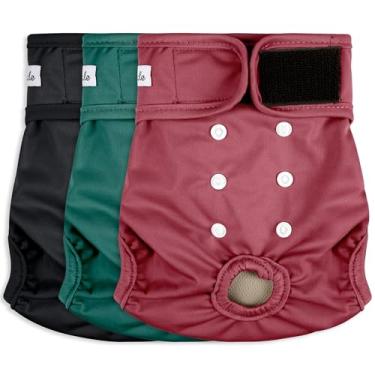 Imagem de Grecle Pacote com 3 Fraldas para Cães Fêmeas-Fraldas Reutilizáveis para Cães No Cio-Fraldas Altamente Absorventes para Cães Fêmeas para Incontinência de Animais de Estimação com Botões Ajustáveis(Verm