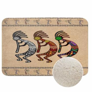 Imagem de Kokopelli Tapete de banheiro tapetes estilizados personagens míticos tocando flautas microfibra caxemira sintética tapete de banho grosso antiderrapante absorvente de água tapete de banho para