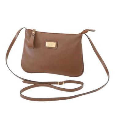 Imagem de Bolsa De Couro Legítimo Feminina Transversal Marrom Mariart