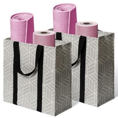 Imagem de HZZTY BRNY Pacote com 2 sacolas de compras reutilizáveis, cesta de compras dobrável, armazenamento diário de utilidades, alças inferiores reforçadas à prova d'água, cinza