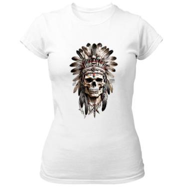 Imagem de Camiseta Baby Look Caveira Indigena Cocar flechas cruzadas - Alearts, 