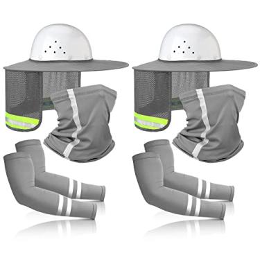 Imagem de 8 pçs chapéu rígido de alta visibilidade sombra de sol aba completa malha pescoço proteção contra o pescoço pescoço polaina bandana lenço de rosto com tira refletiva UV, capa rígida não incluída (cinza)