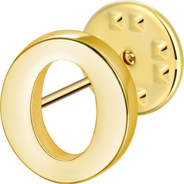Imagem de Broche de lapela inicial para homens e mulheres, broches para ternos masculinos, pinos de botão de metal em tom de ouro 18K e prata., Metal, Sem pedras preciosas