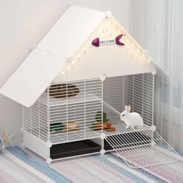 Imagem de Gaiola para animais pequenos Gaiolas para coelhos internas com bandeja de areia e rolos móveis Cercadinho para furões chinchila forte e resistente, fácil de limpar