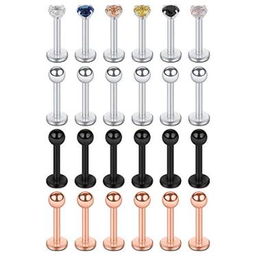 Imagem de Ruifan 10 – 24 peças 16 G Preto Titânio Anodizado 316L Aço Inoxidável 3 mm Bola Labret Monroe Anel Labret Monroe / Tragus/Hélica/Cartilagem Piercing Piercing Corporal de 6 – 12 mm Comprimento de Barra