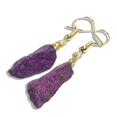 Imagem de Brinco Purpurita Bruta Montagem Anzol Dourado 20mm - CristaisdeCurvelo