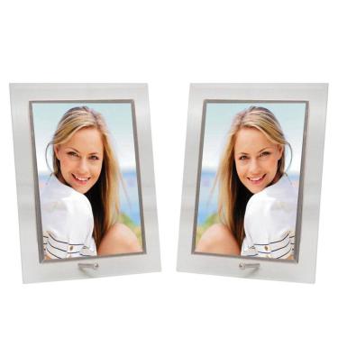 Imagem de Conjunto 2 Porta-Retratos Vidro Reto Prime Borda Prata 10x15 Vertical – Tuut